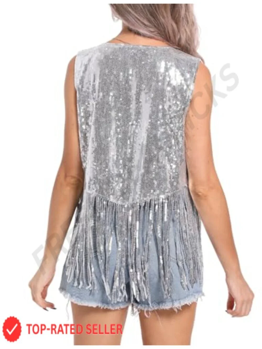Sequin Fringe Vest Jacket Women Sparkly Glitter Tassel Cardigan Sleeveless